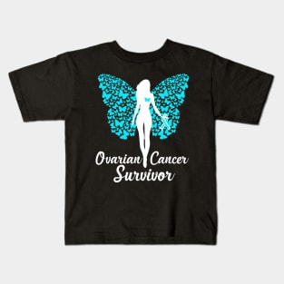 Ovarian Cancer Survivor Warrior Awareness Teal Ribbon Kids T-Shirt